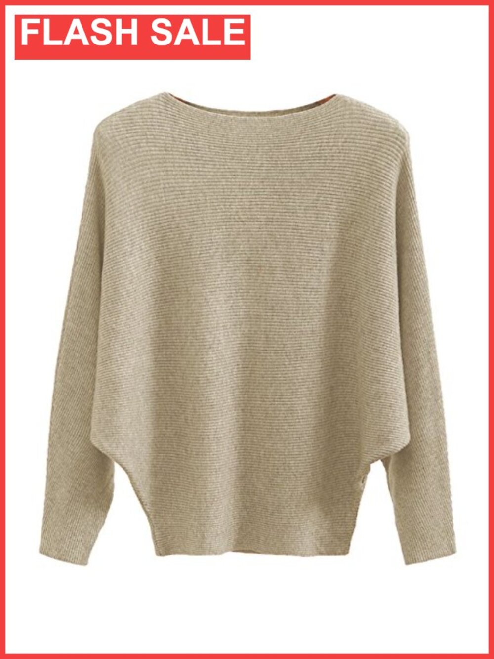 Oversized Ribbed Knit Boat Neck Batwing Sleeve Pullover Sweater